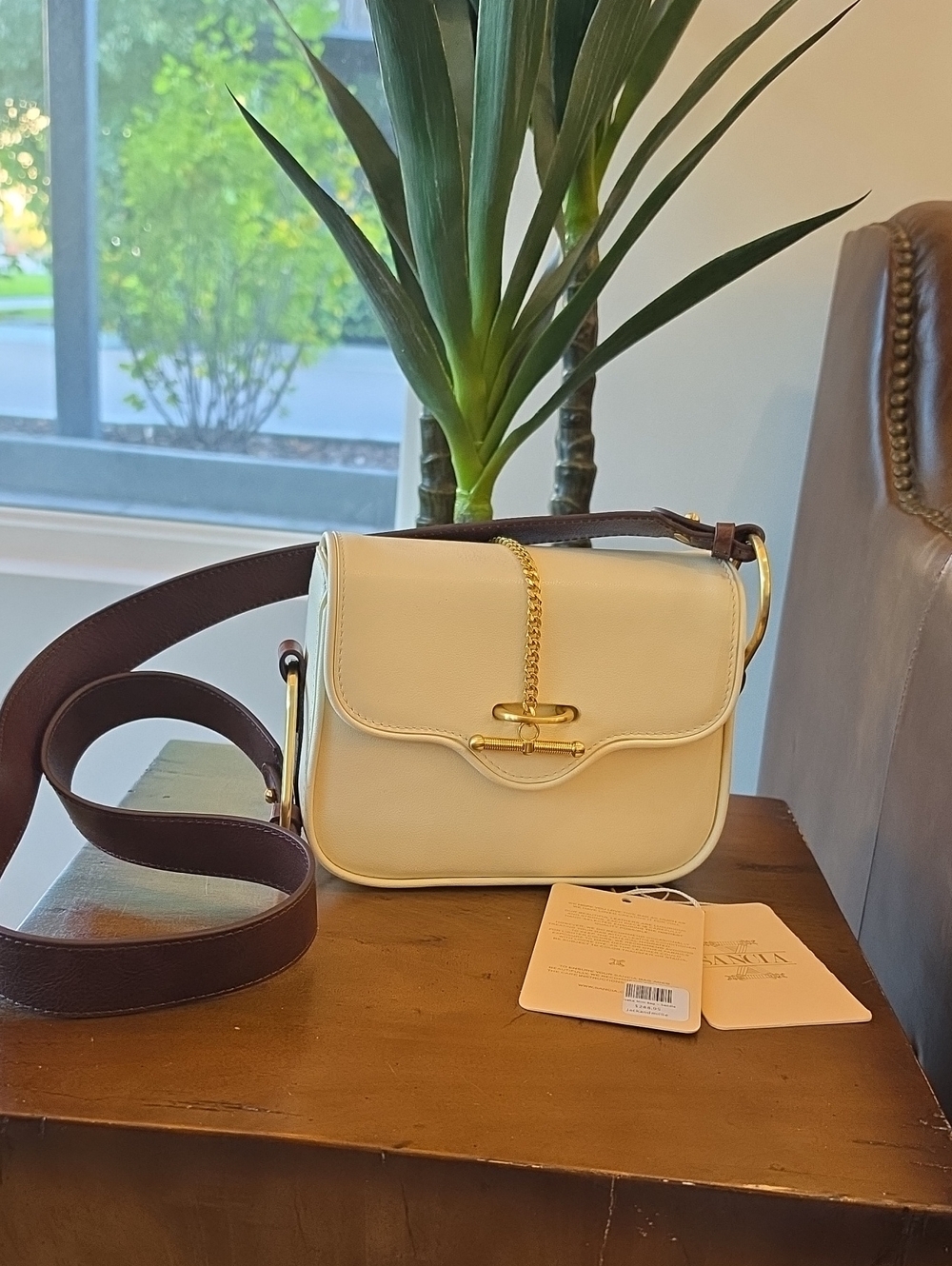 Sancia Babylon Bar Tooth Bag Crossbody in Cream & Brown